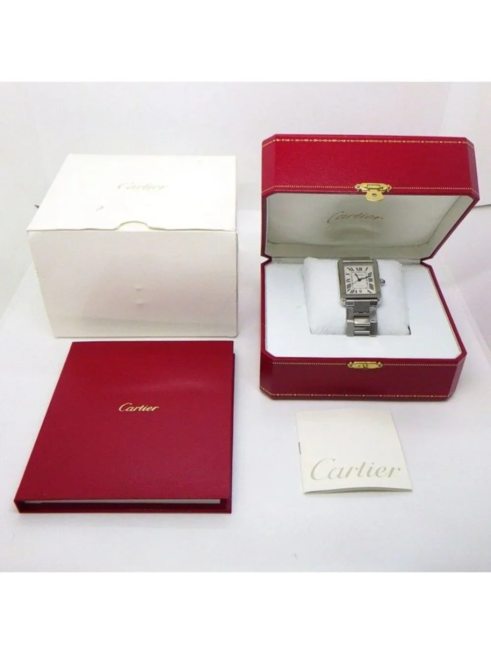 Cartier Watch Tank Solo XL Rectangular Silver Dial Roman Index Date SS Automatic